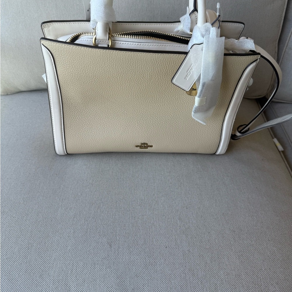 Coach Tan and White Satchel with Lock and Key